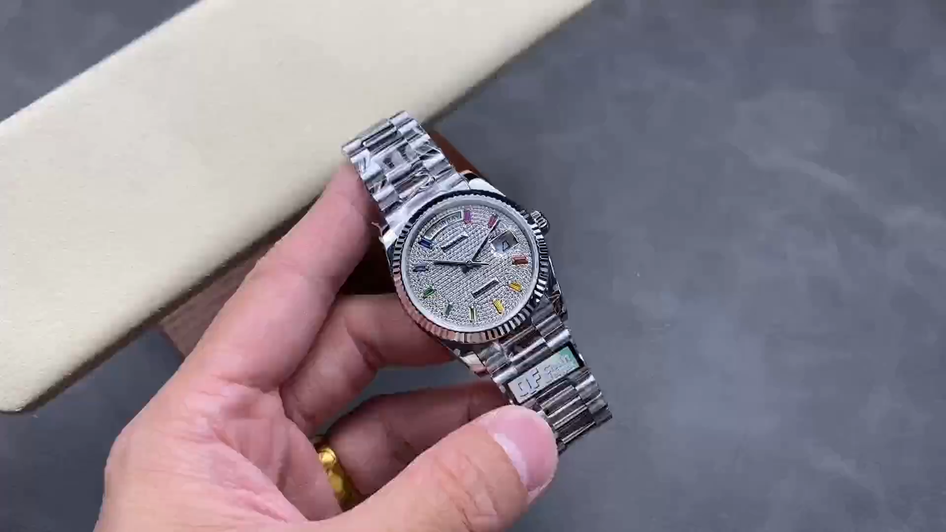 Rolex Day Date 36mm White Gold 128239 0016 Pave Rainbow Diamond Dial