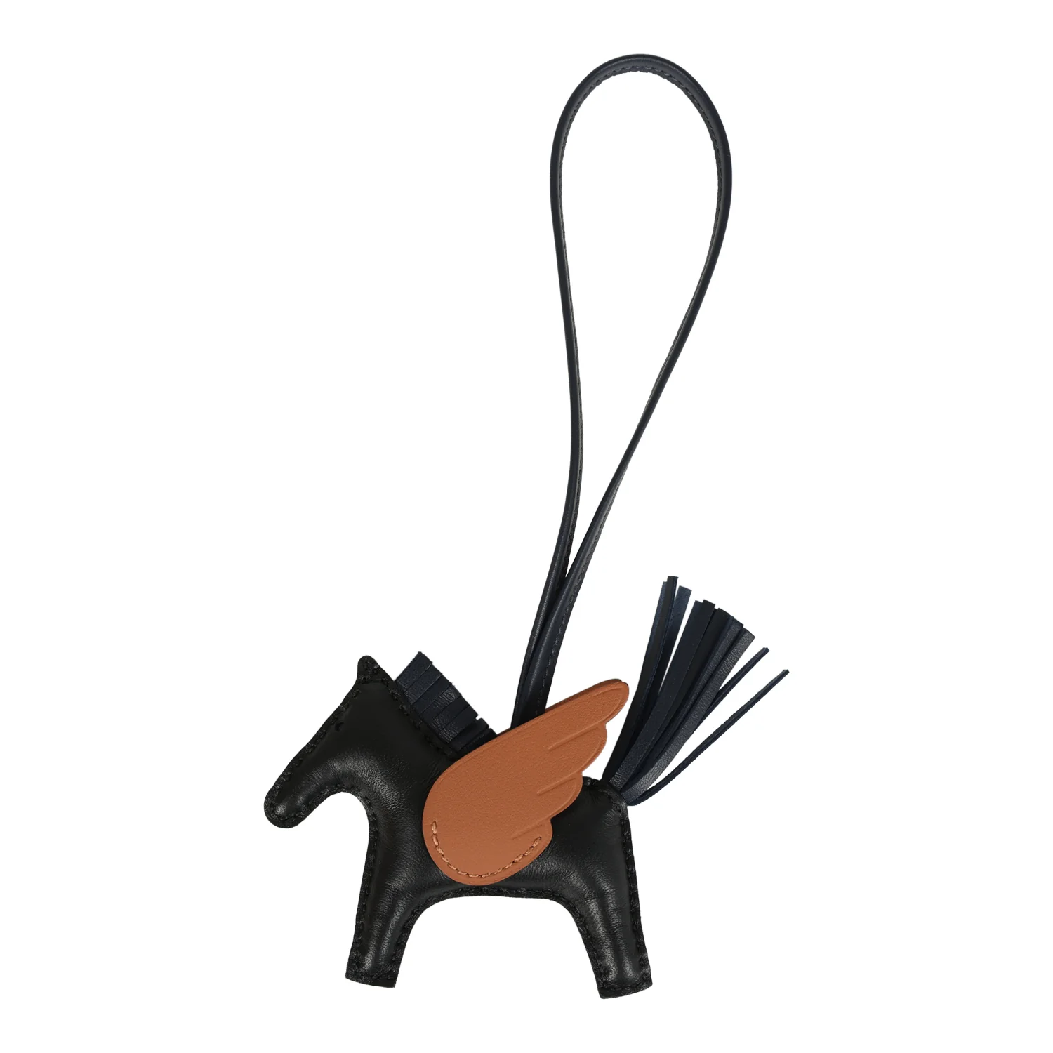 Hermes Pegase Rodeo Bag Charm PM Black, Gold & Bleu Nuit Milo Lambskin