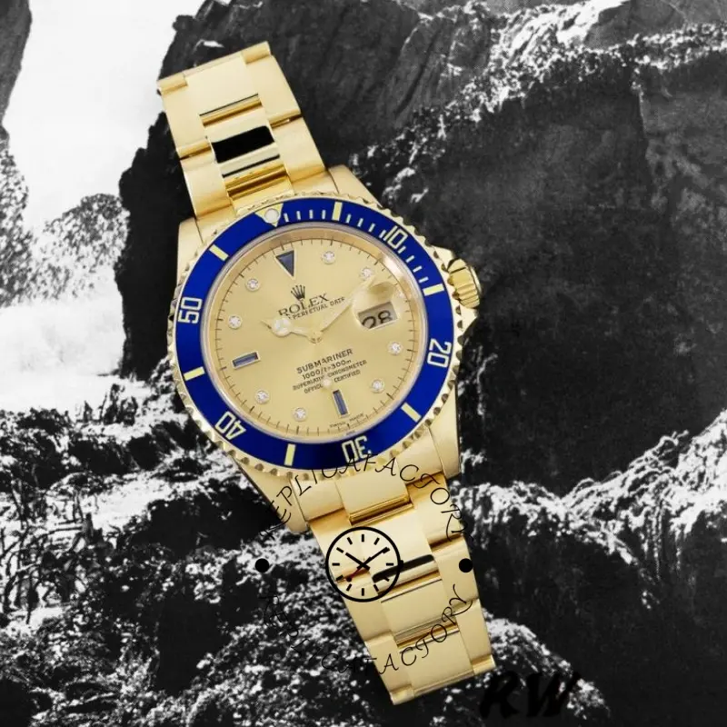 Rolex Submariner 16618 Yellow Gold Champagne Dial 40mm Mens Replica Watch