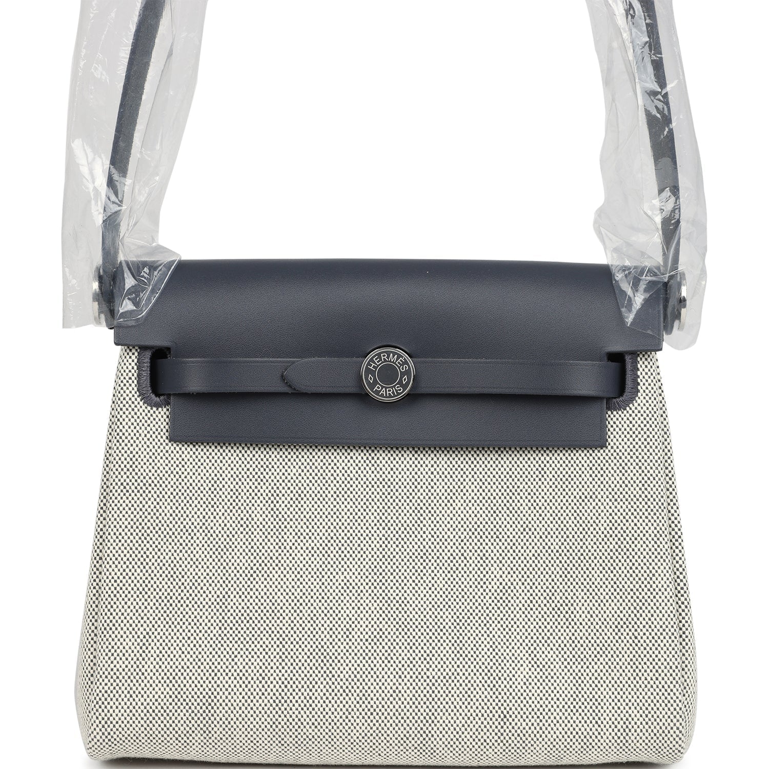 Hermes Herbag Zip 20 Mini Ecru and Ardoise Toile H Canvas and Ardoise Vache Hunter Palladium Hardware