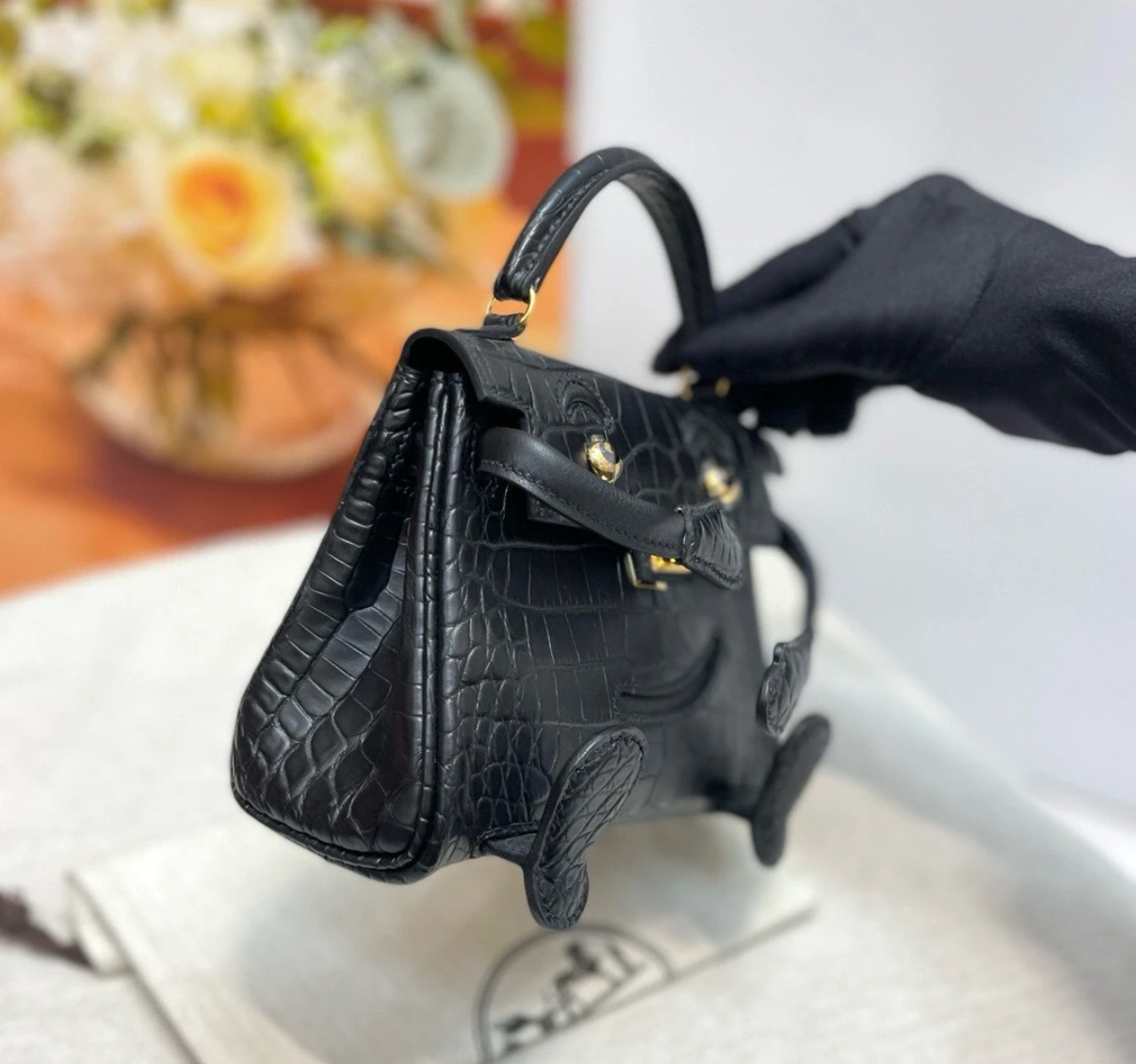 Hermès Kellly doll bag Gold buckle crocodile leather custom