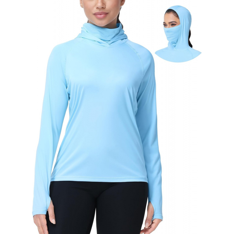 AURETOP Women's Sun Protection Hoodie UPF 50+ Hiking Fishing Shirt, Long Sleeve UV Rash Guard with Face Mask Lightweight