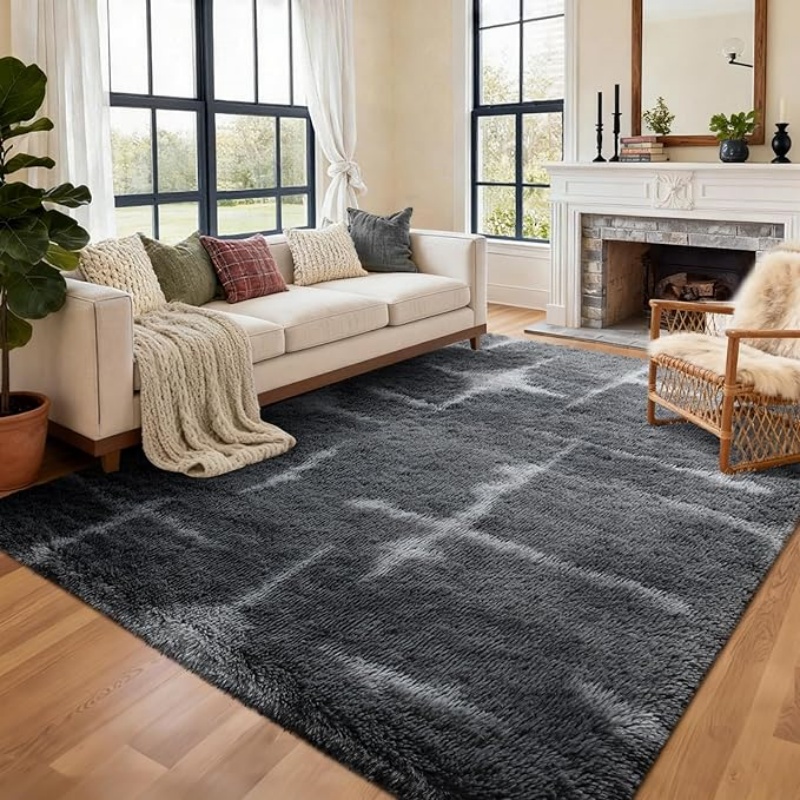 6x9 Ft Large Shag Black Rug for Living Room
