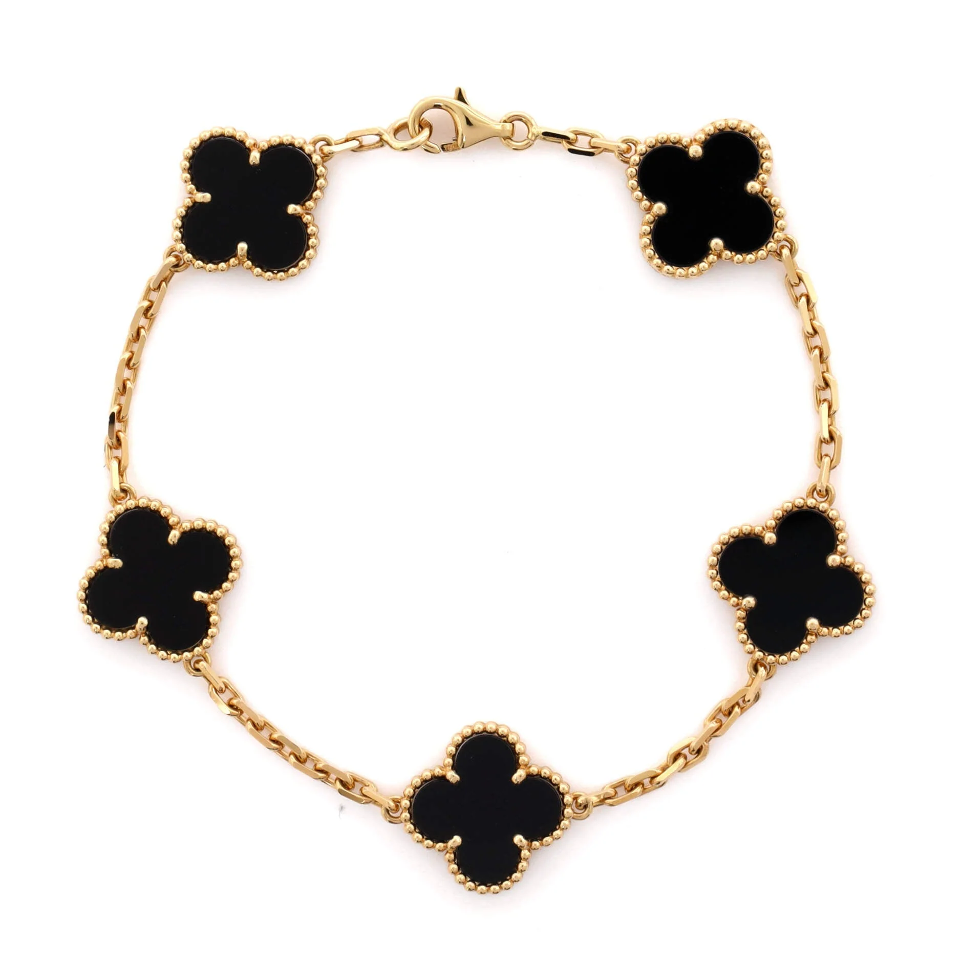 Vintage Alhambra 5 Motifs Bracelet 18K Yellow Gold and Onyx