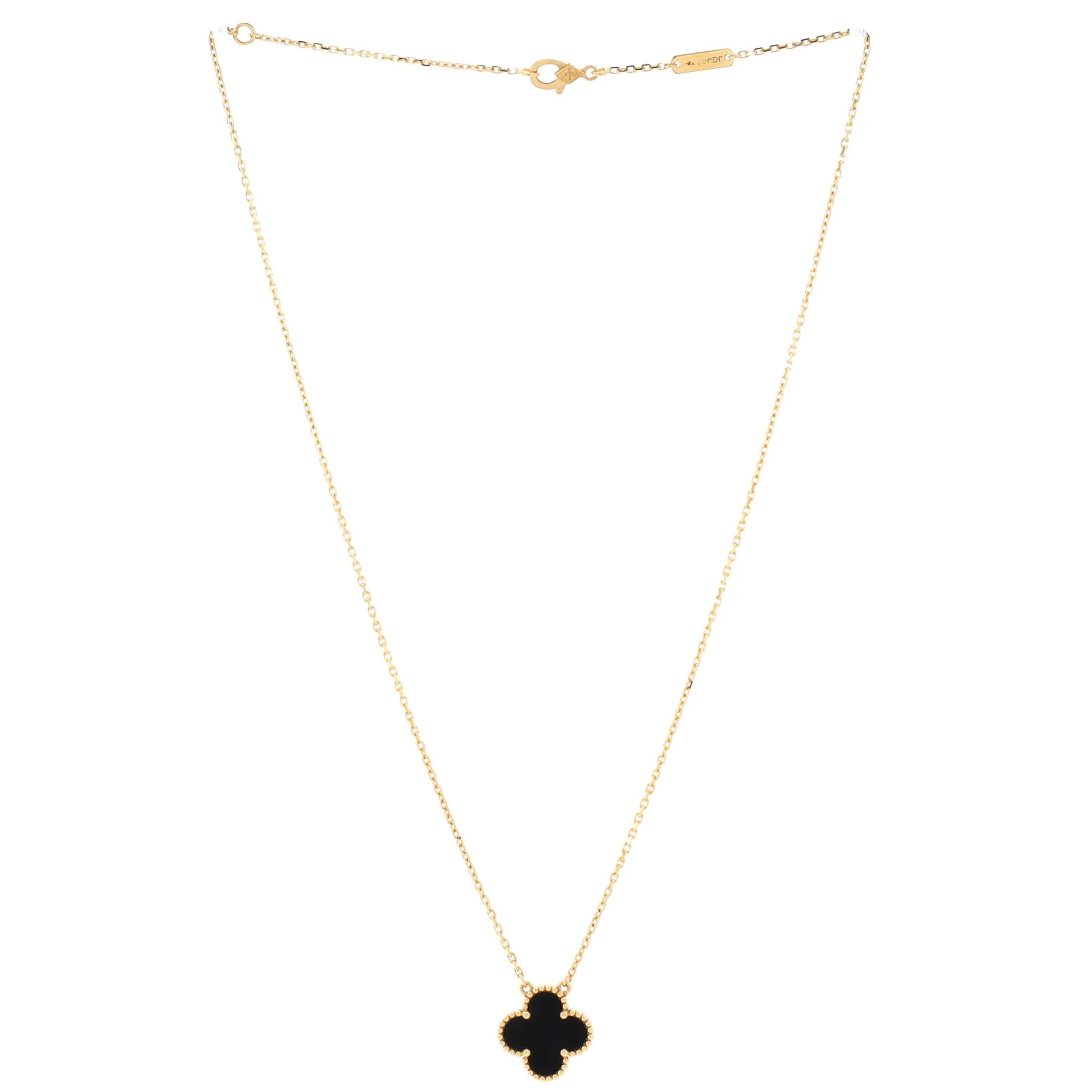 Vintage Alhambra Pendant Necklace 18K Yellow Gold and Onyx