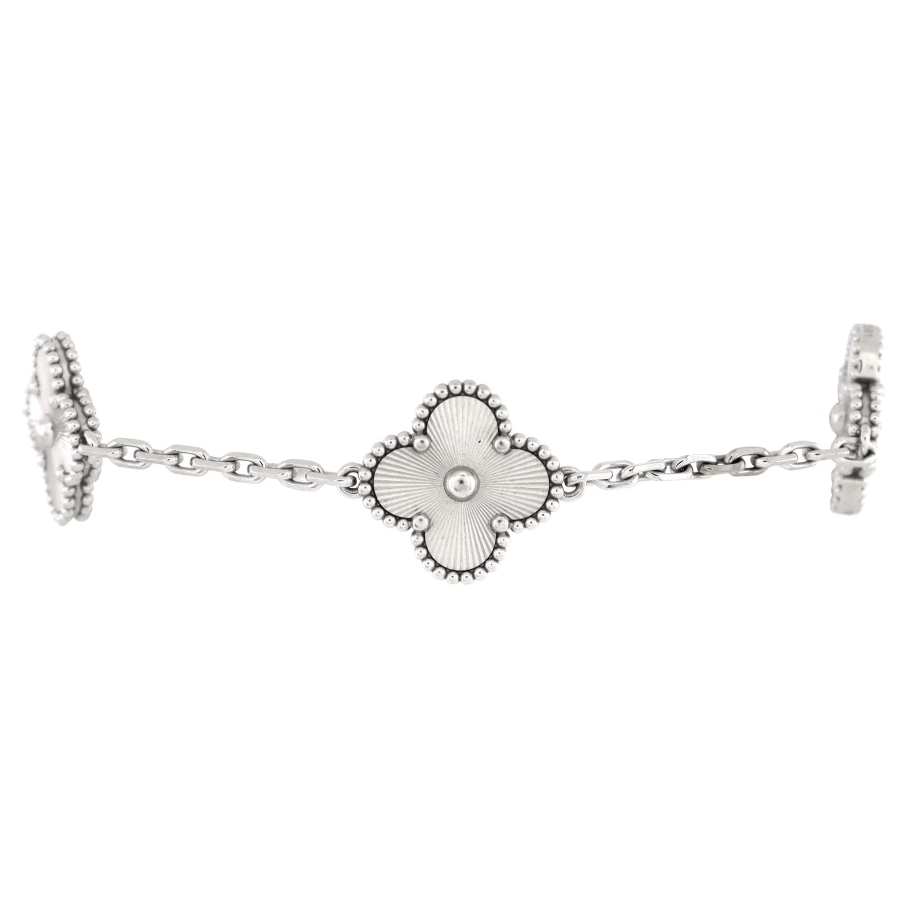 Vintage Alhambra 5 Motifs Bracelet Guilloche 18K White Gold