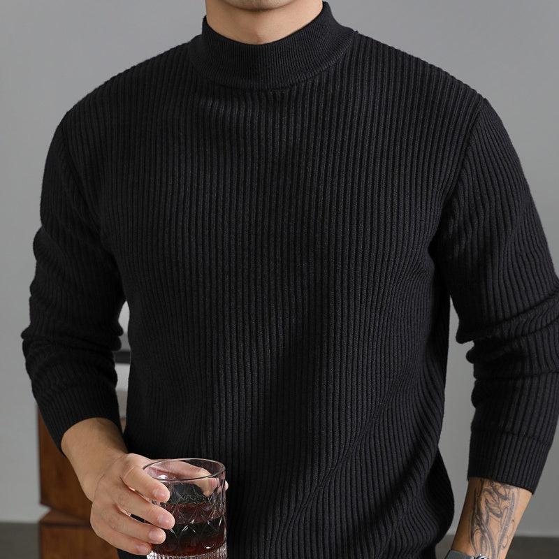 Men’s Vertical-Stripe Half-Turtleneck Sweater