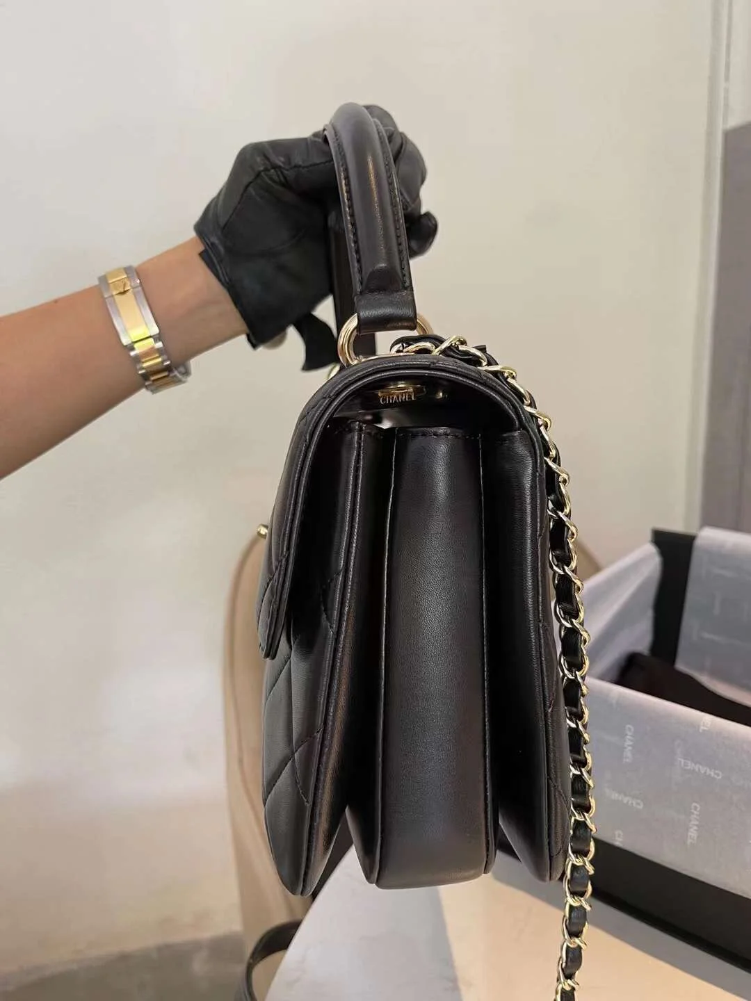 Chanel Classic Flap Bag Gold Toned Hardware Black 9.8in/25cm