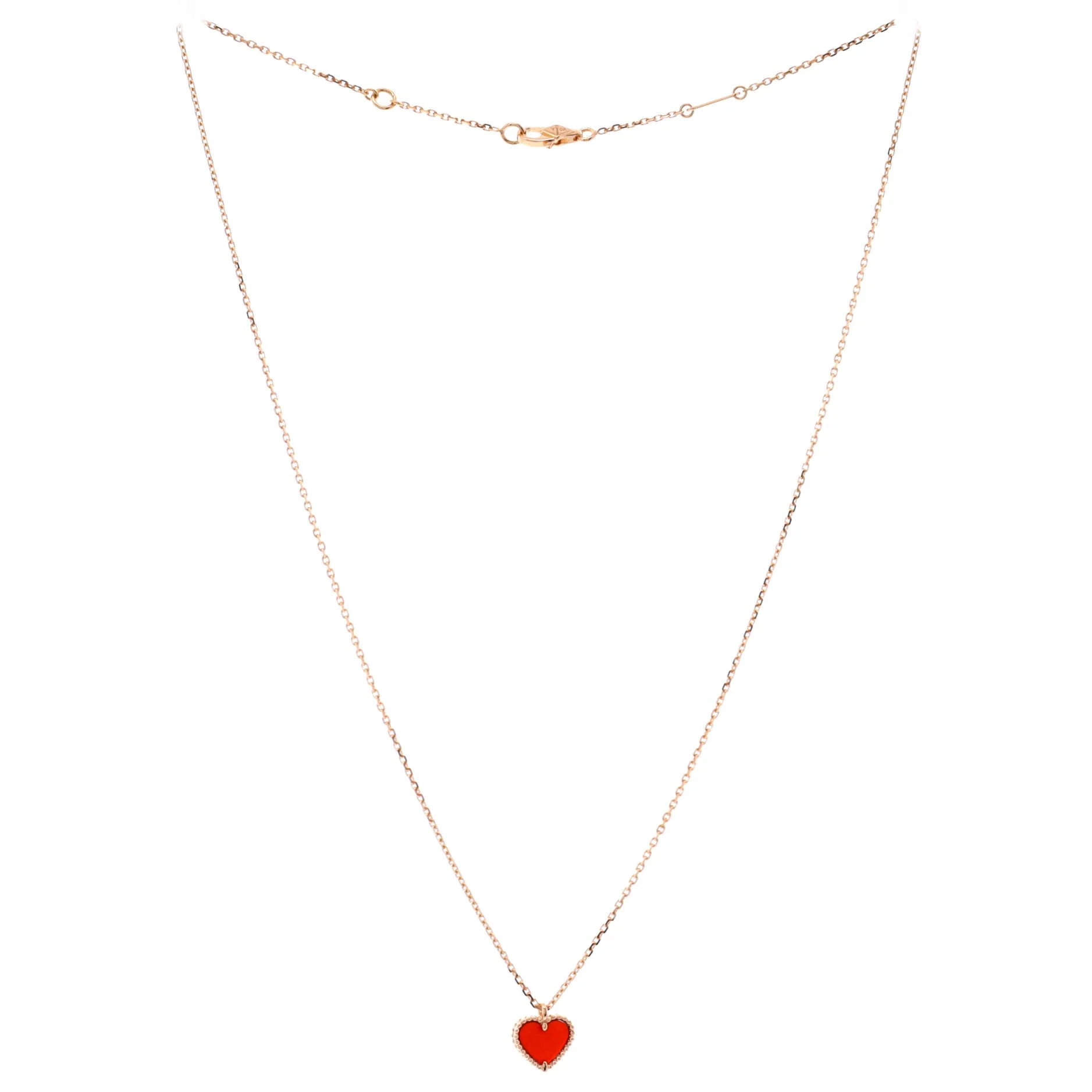 Sweet Alhambra Heart Pendant Necklace 18K Rose Gold and Carnelian