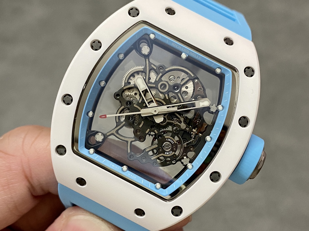 Richard Miller RM 055 RMUL2 NTPT Carbon Fiber Blue Rubber Strap