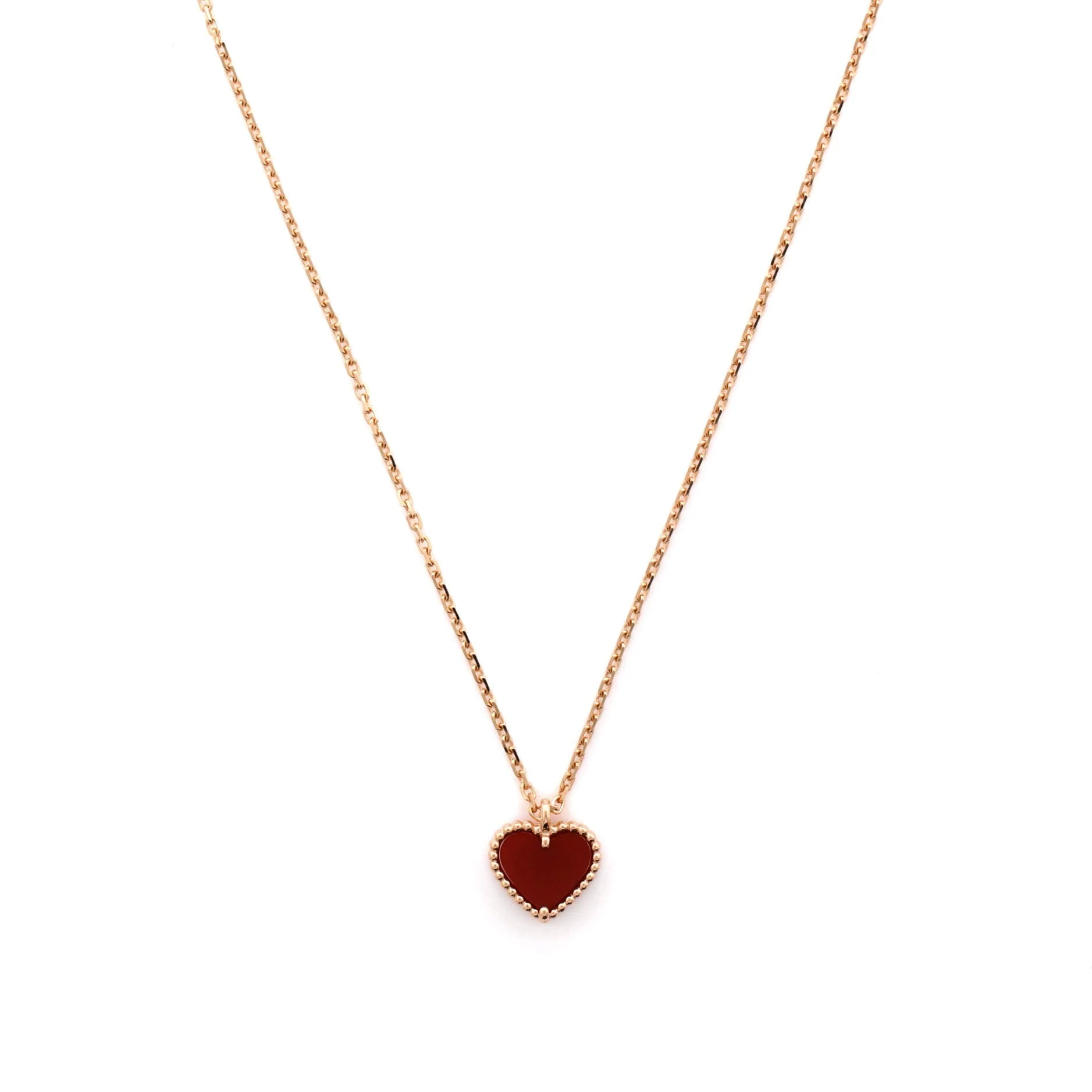 Sweet Alhambra Heart Pendant Necklace 18K Rose Gold and Carnelian