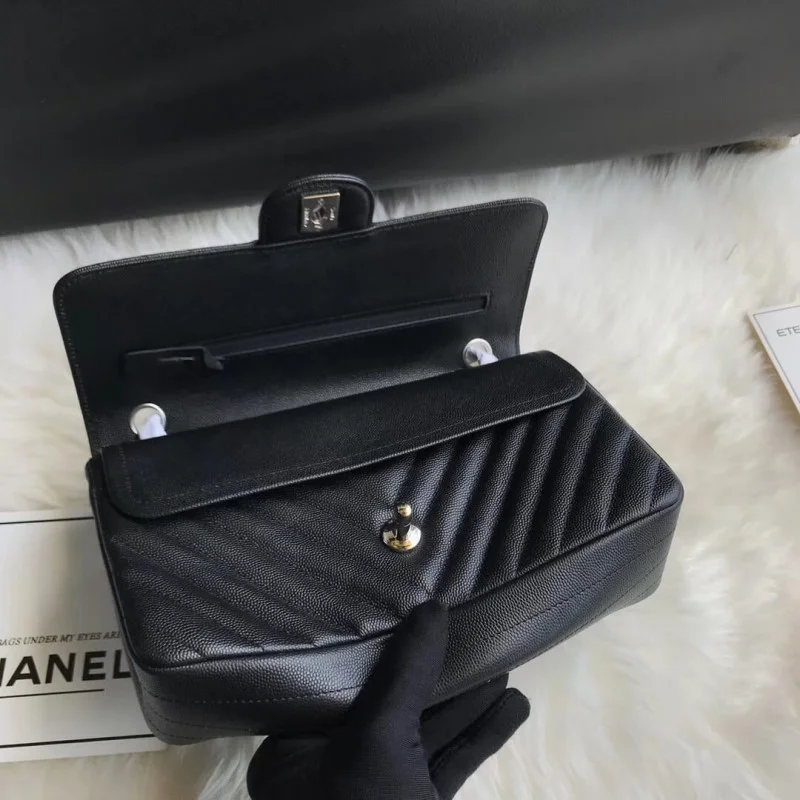 Chanel Chevron Caviar Calfskin Class-Flap Bag A01112 Black