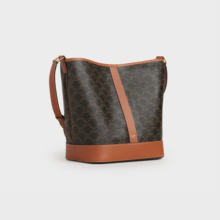 MEDIUM BUCKET IN TRIOMPHE CANVAS AND CALFSKIN TAN - Artisantouchss