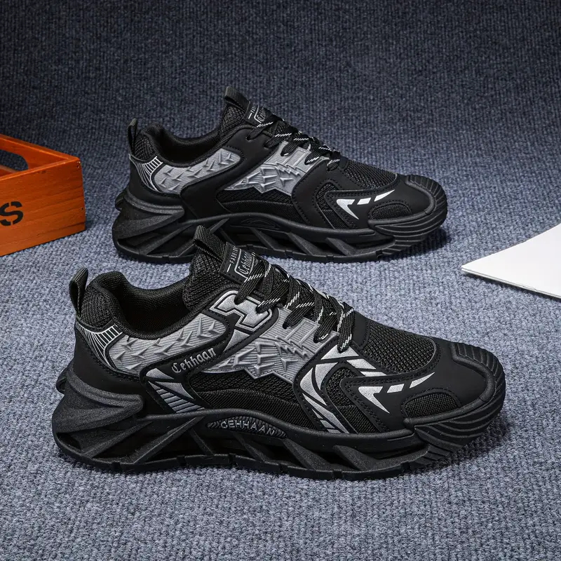 Breathable Lace-Up Sports Shoes – Thick Cushioned Sole Durable PU Mesh & Fabric Upper