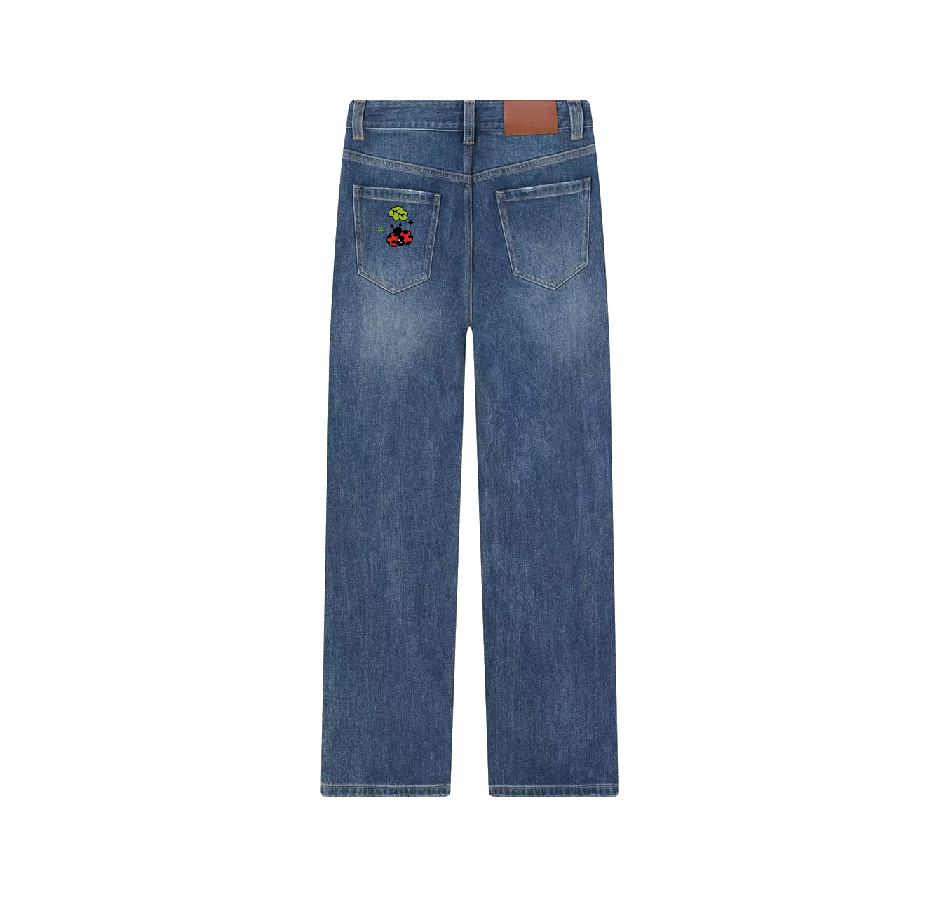 A pair of jeans with a ladybug pattern – a wardrobe essential.