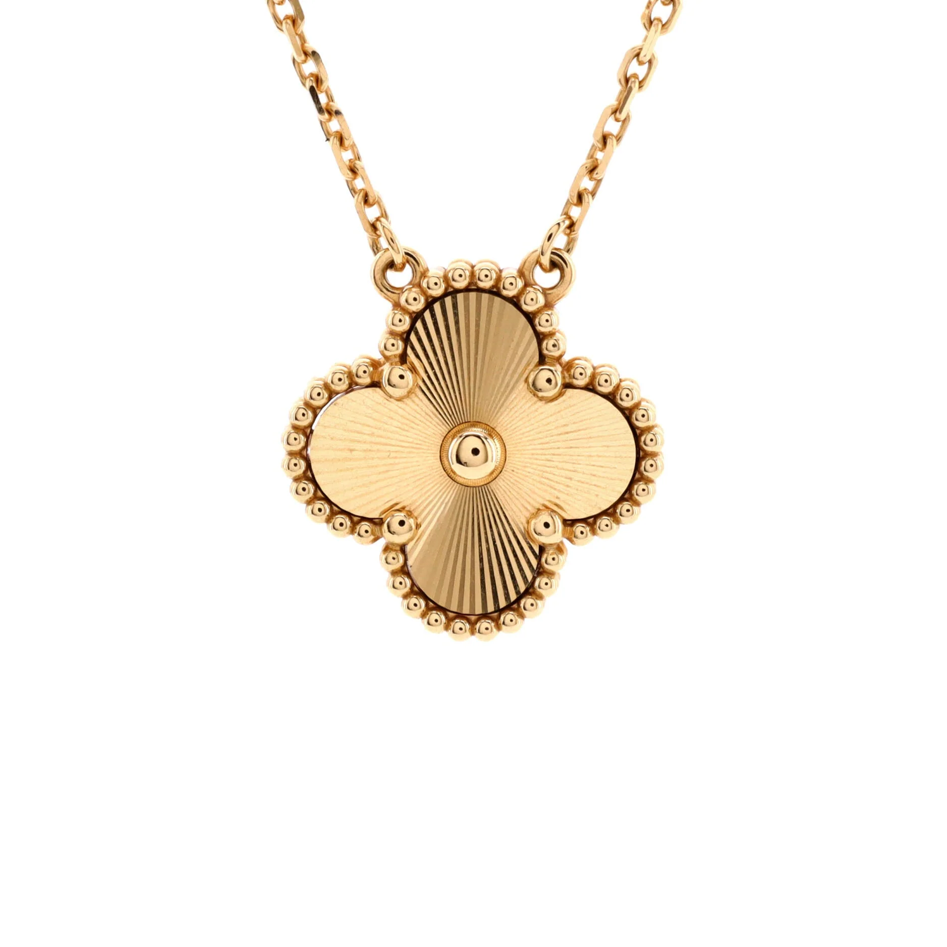 Vintage Alhambra Pendant Necklace Guilloche 18K Yellow Gold