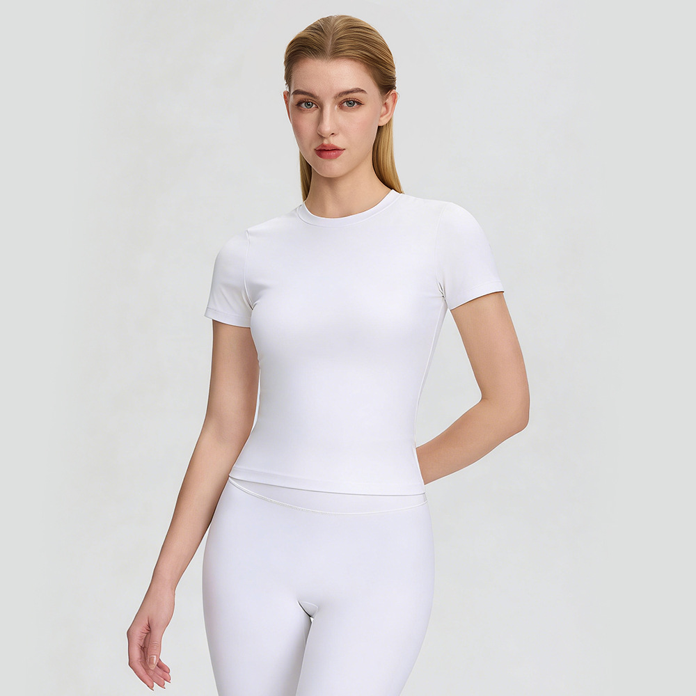 Women's Summer Cloud-Style Yoga Short-Sleeve Breathable Quick-Drying Outdoor Running T-Shirt Fitness Top Slimming High Elastic Sports Short-Sleeve