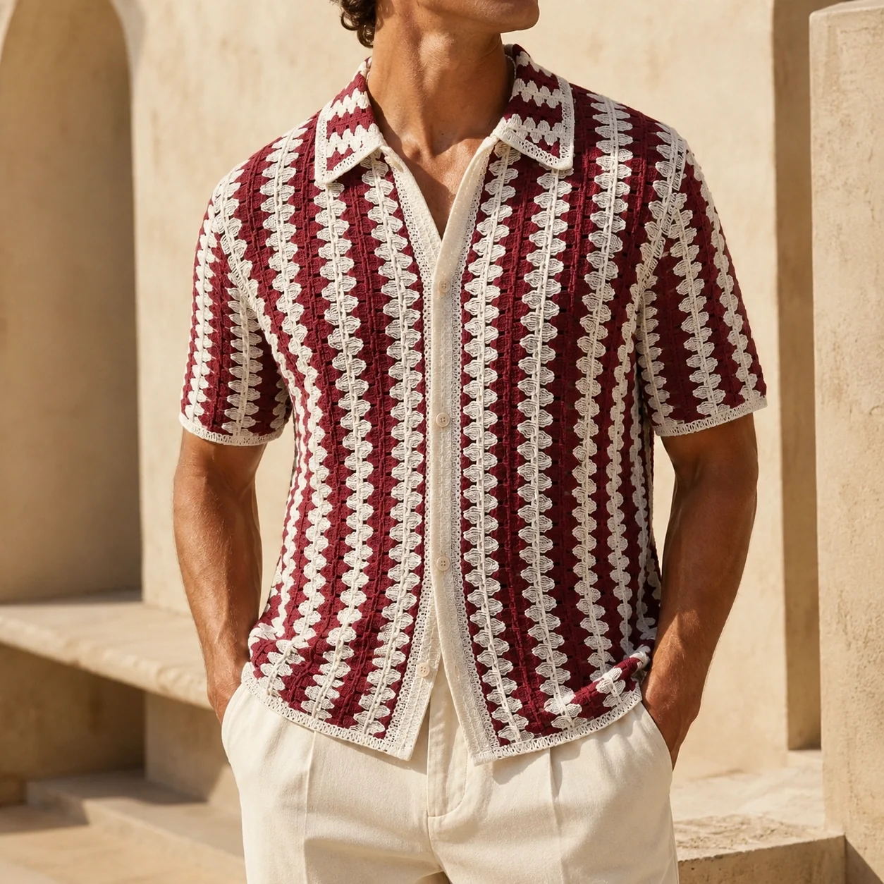Mivanity Men's French Vintage Knit Polo Shirts