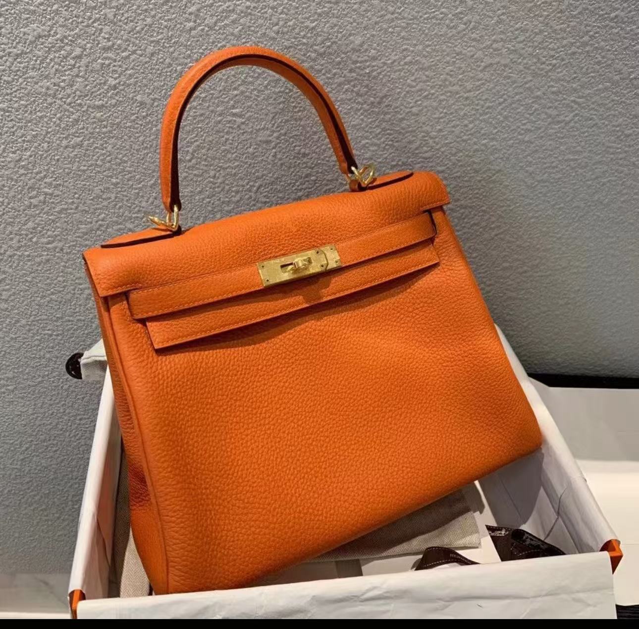 Hermes Kelly orange TOGO fully hand-sewn cowhide  35-40cm long