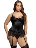 Roma Plus Size Black Eyelash Lace Stretch Satin Bustier Set