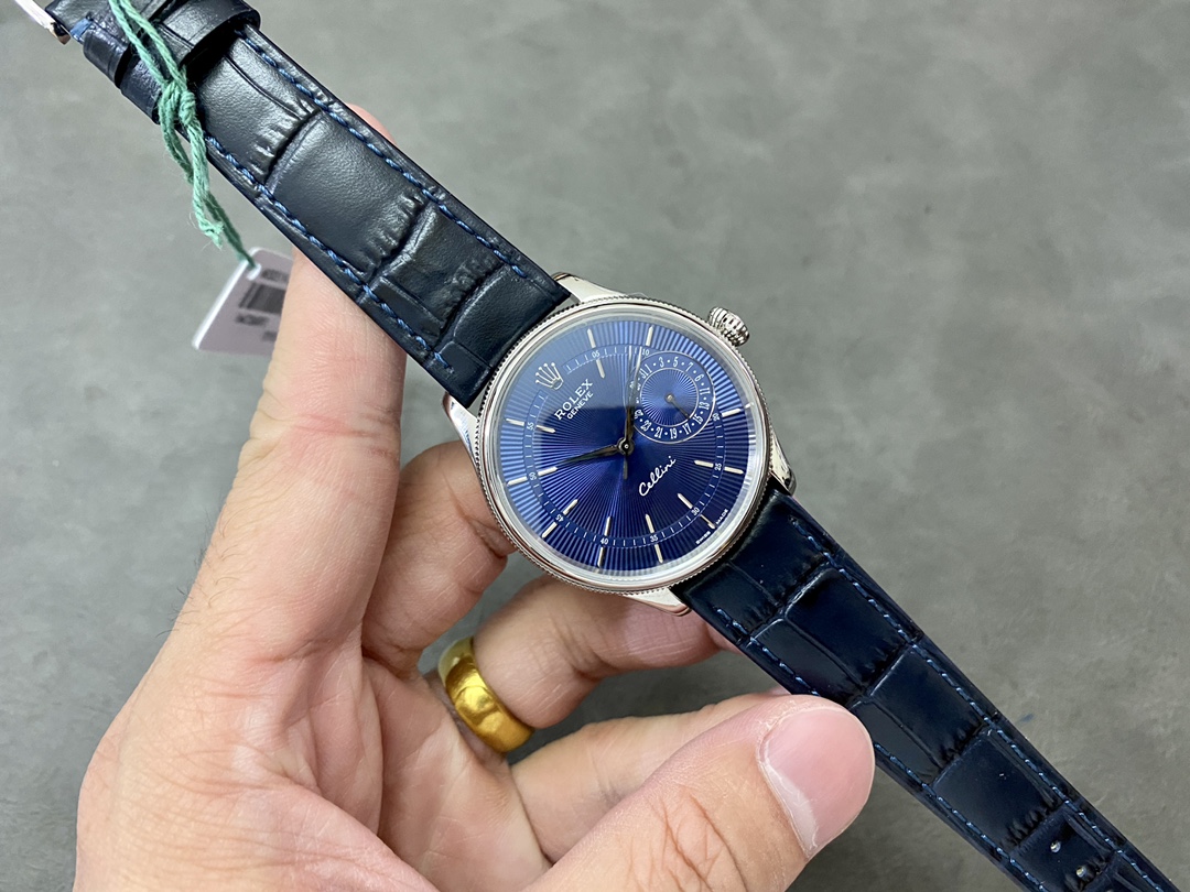 Rolex Cellini Date 50519 Blue Dial Blue Leather Strap 39MM Mens Replica Watch