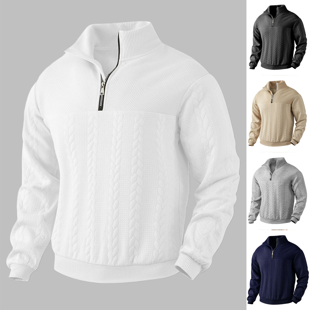 Men’s Jacquard Fall Winter Long-sleeved Warm Pullover Hoodies Quarter-Zip Design Fashion Tops