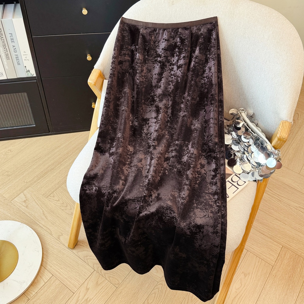 Split A-line skirt jacquard drape long skirt for women