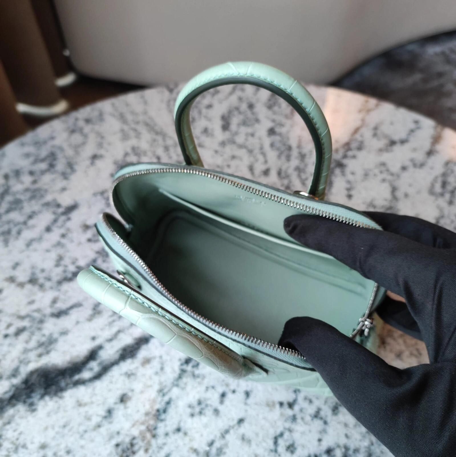 Hermes Bolide Mini 18CM Matte crocodile leather mint green