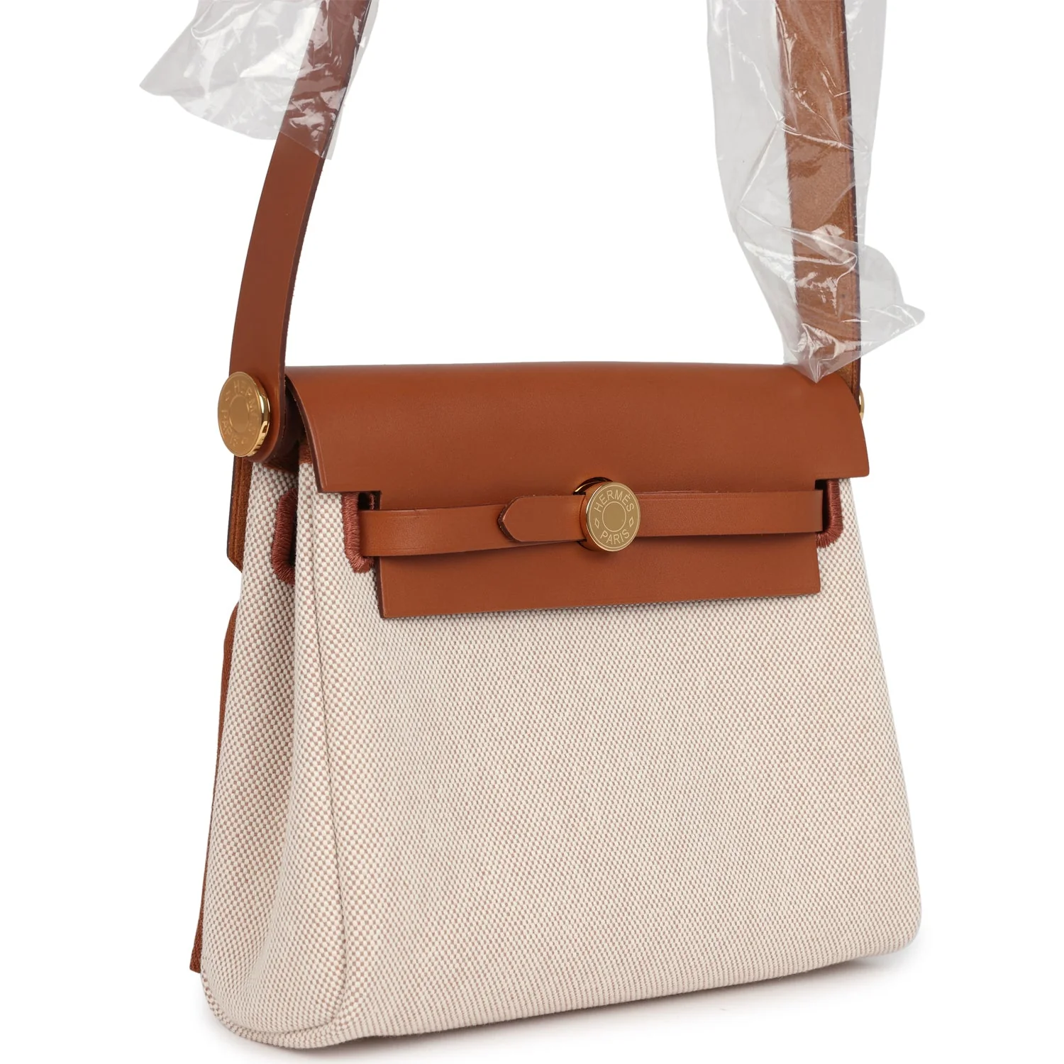 Hermes Herbag Zip 20 Mini Ecru and Beige Toile H Canvas and Fauve Vache Hunter Gold Hardware