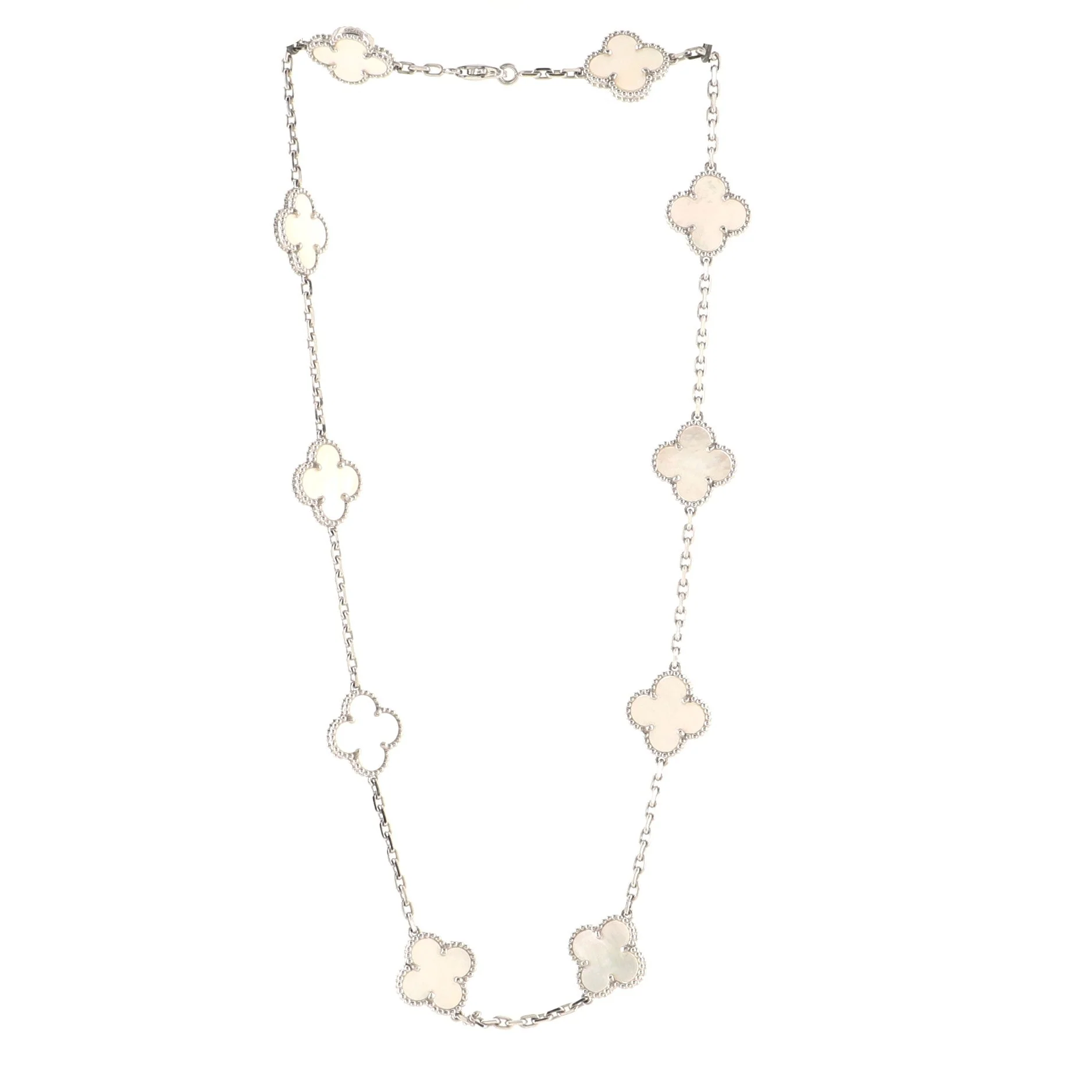 Vintage Alhambra 10 Motifs Necklace 18K White Gold and Mother of Pearl