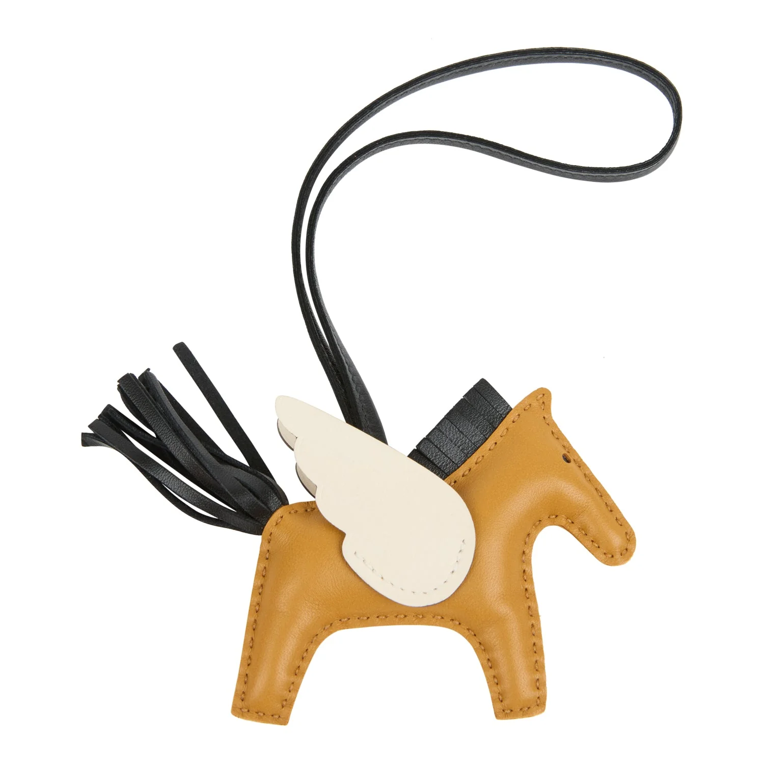 Hermes Pegase Rodeo Bag Charm PM Sesame, Black and Nata Milo Lambskin