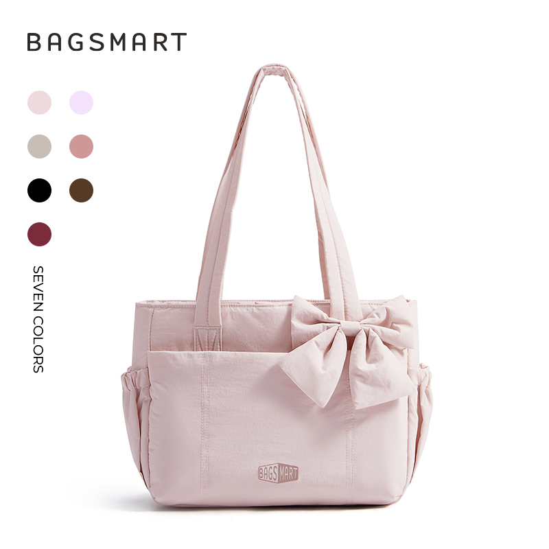 BAGSMART Crush Everyday Tote Bag for Women, Lightweight Tote Bag Casual Handbags for 14-Inch Laptop, Travel, Work, Beach, Gym, Shop, Pink
