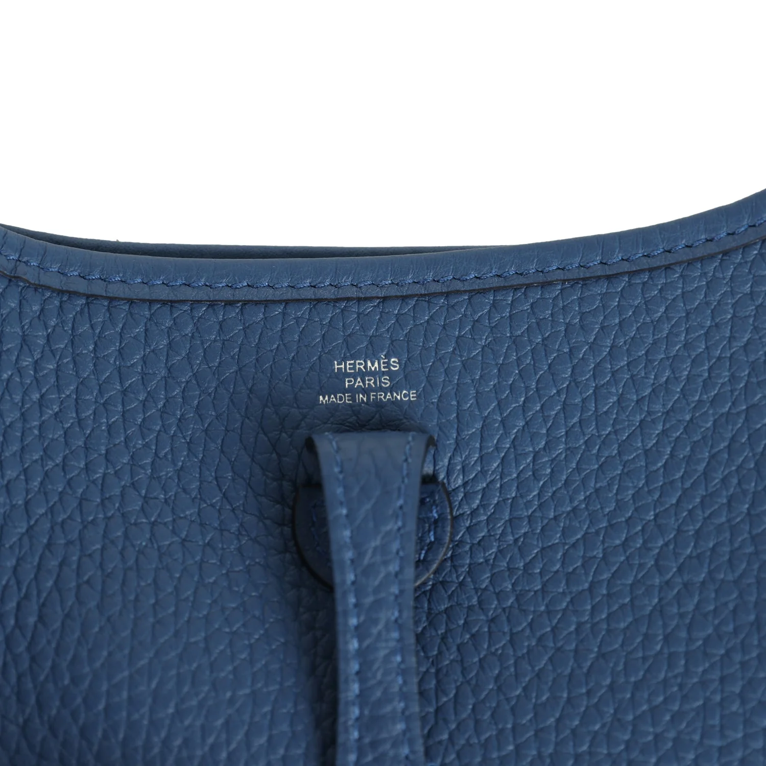 Hermes Evelyne TPM Bleu Tie Clemence Palladium Hardware