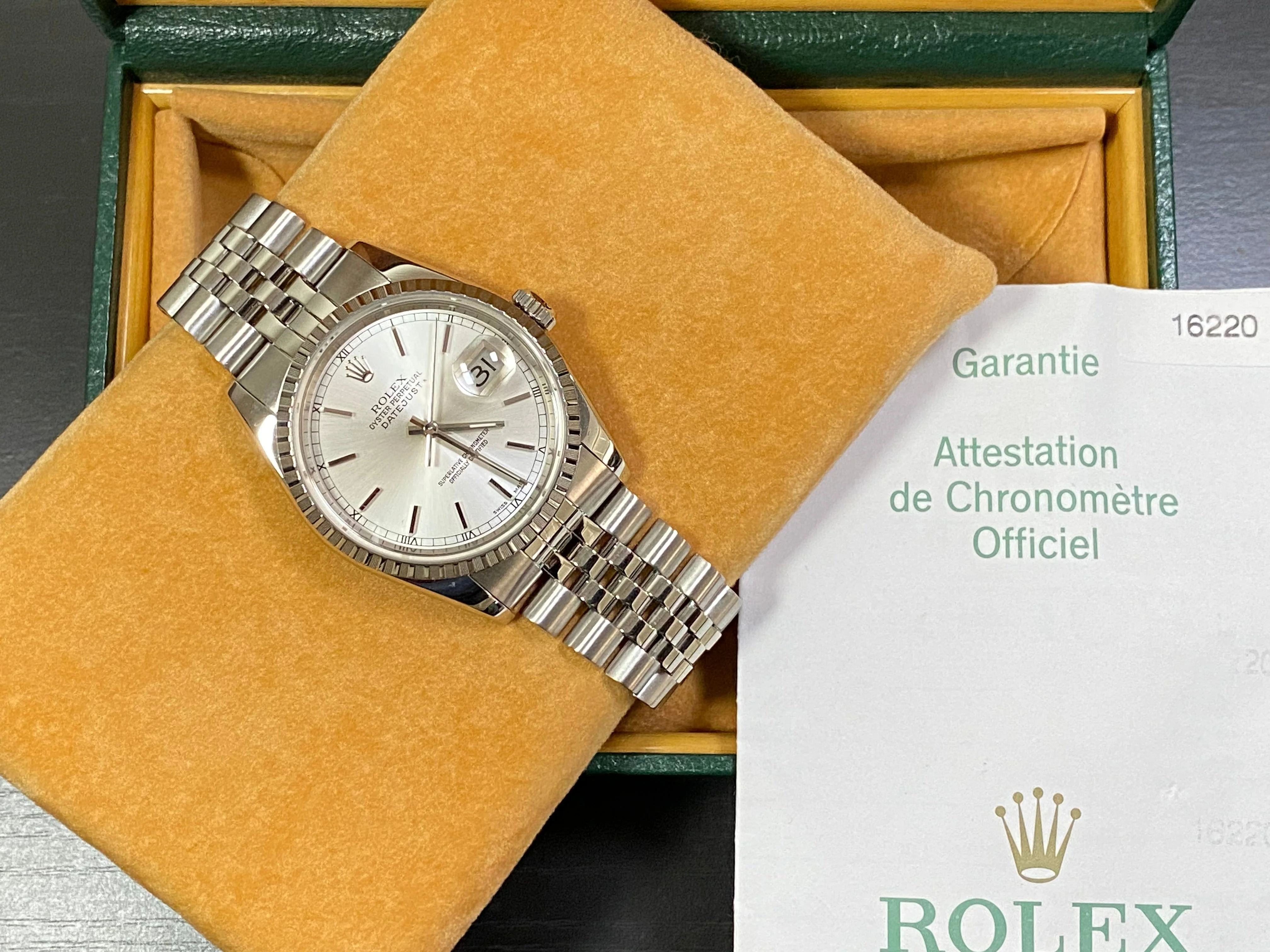 Rolex Steel Datejust 36 - F Serial - Fluted Bezel - Silver Index Dial - Jubilee Bracelet - 16220