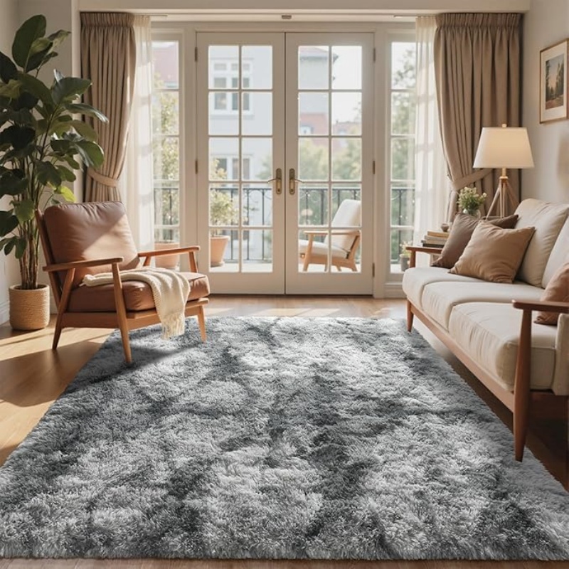 6x9 Ft Large Shag Black Rug for Living Room