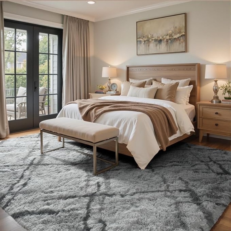 6x9 Ft Large Shag Black Rug for Living Room