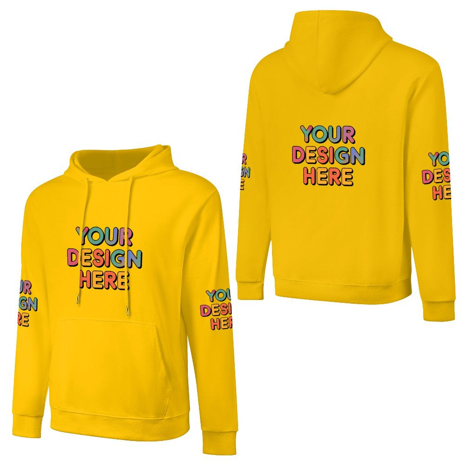Customized Men’s Fashionable Hooded Sweater with Front, Back, and Sleeve Prints
