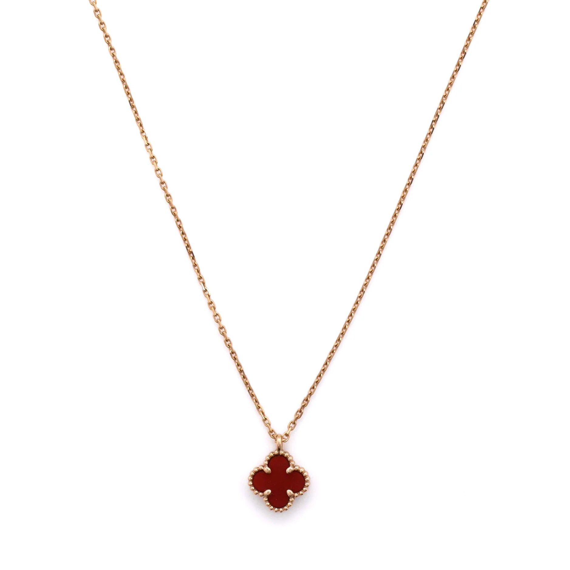 Sweet Alhambra Pendant Necklace 18K Rose Gold and Carnelian