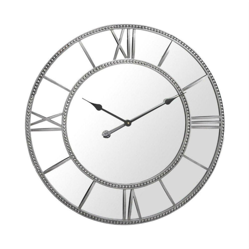 Grey Beaded Mirrored Wall Clock 70cm