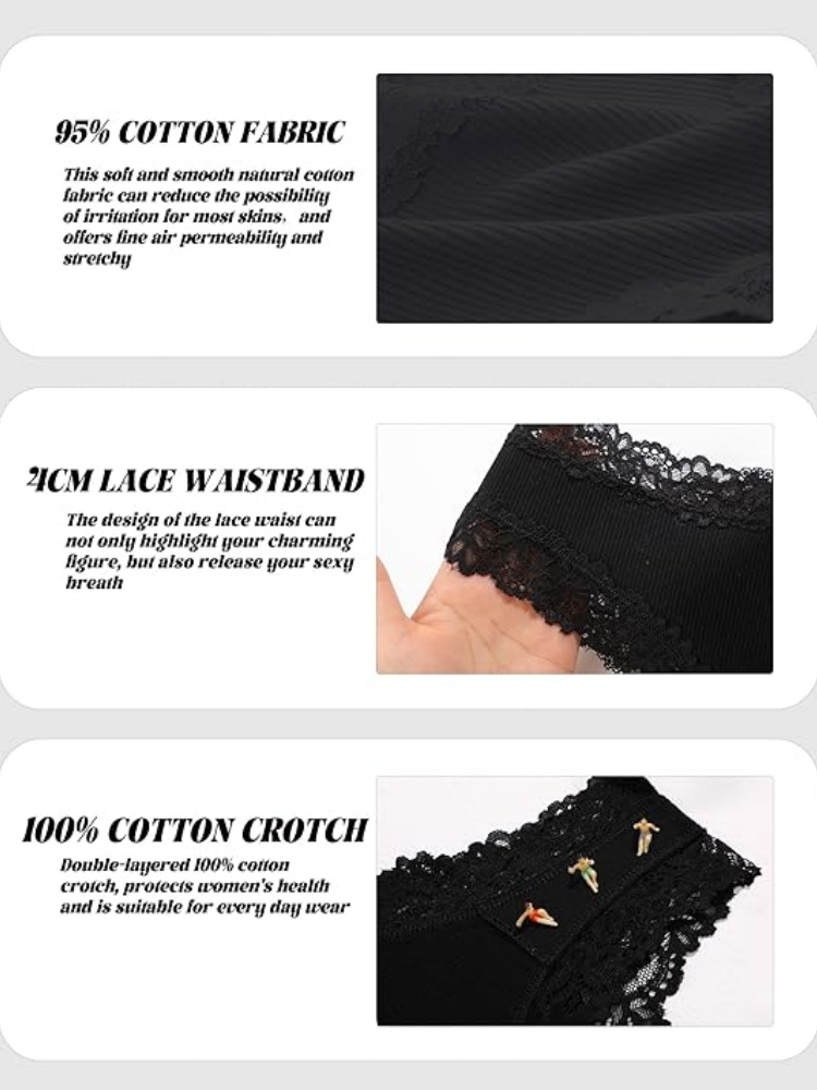 VALENTINIANA Womens Cotton Underwear Sexy Lace