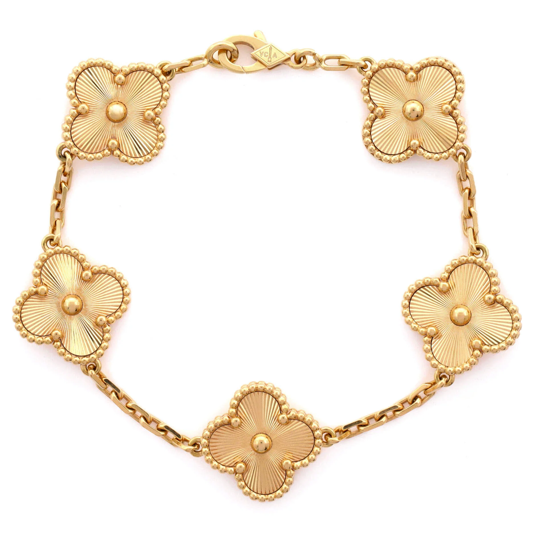 Vintage Alhambra 5 Motifs Bracelet Guilloche 18K Yellow Gold