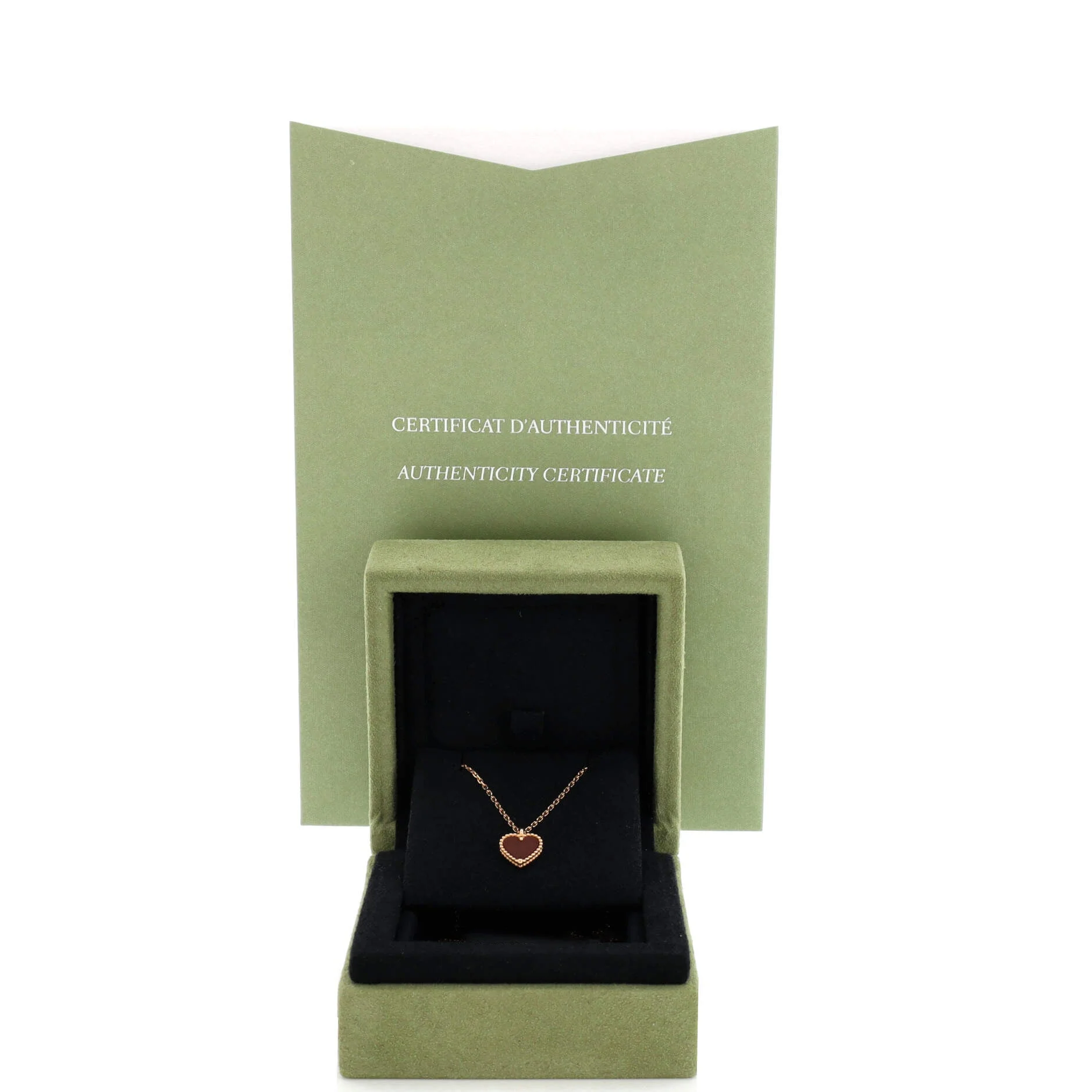 Sweet Alhambra Heart Pendant Necklace 18K Rose Gold and Carnelian