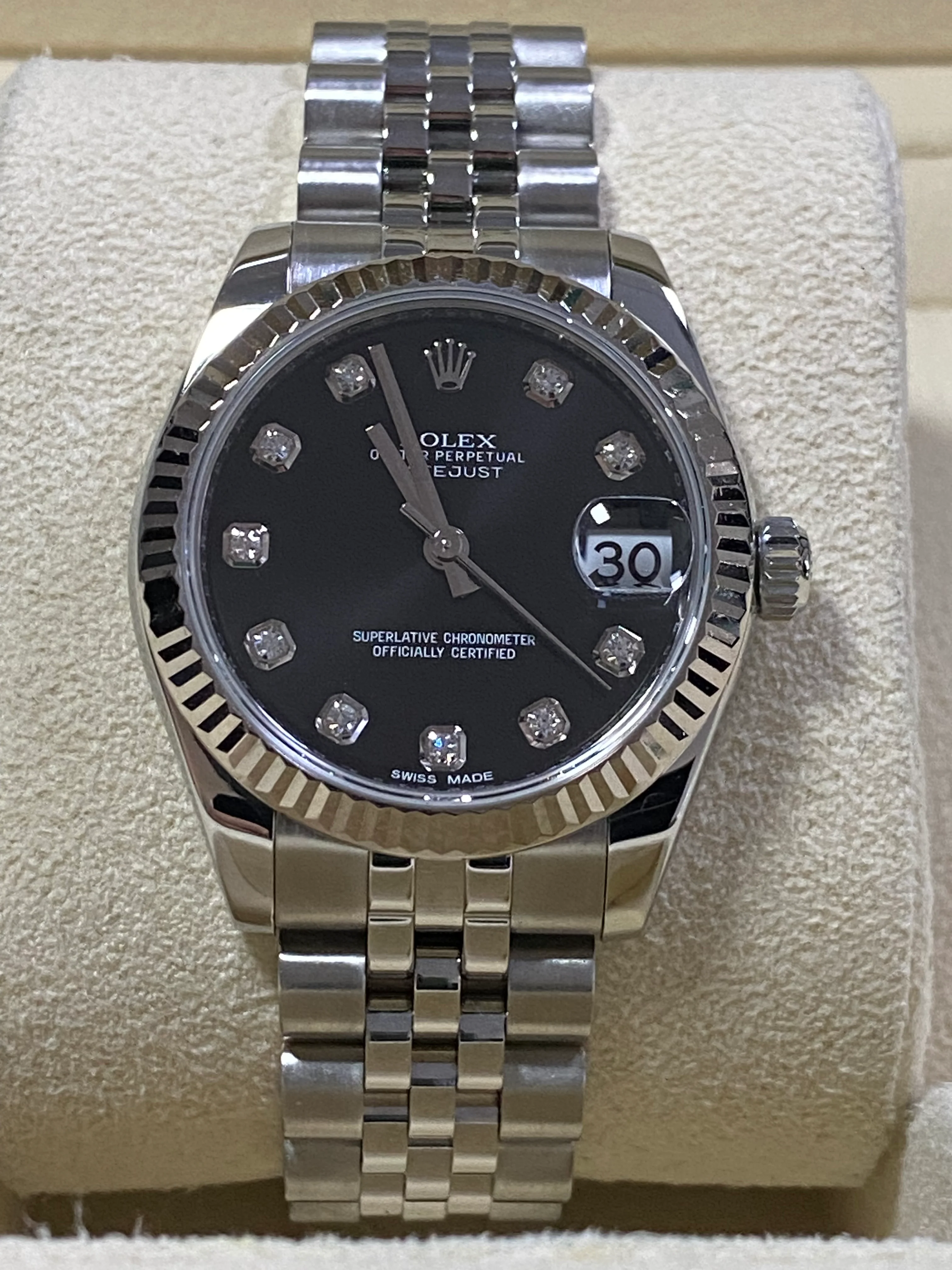 Rolex Steel Datejust 31 - Fluted Bezel - Factory Diamond Dial - Jubilee Bracelet - 178274