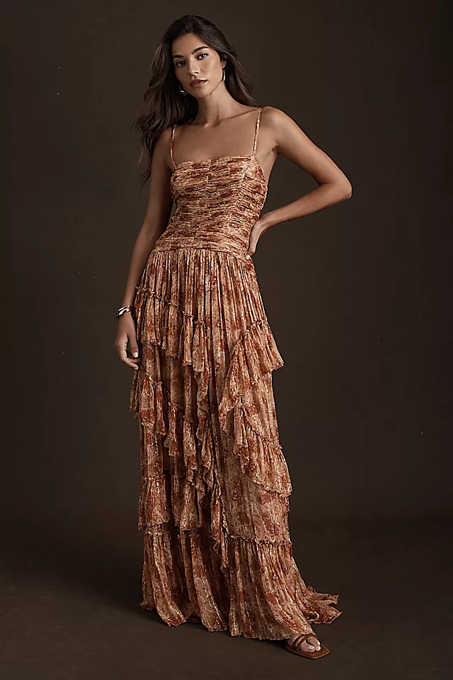 Jessa Ruffled Drop-Waist Gown GOLD