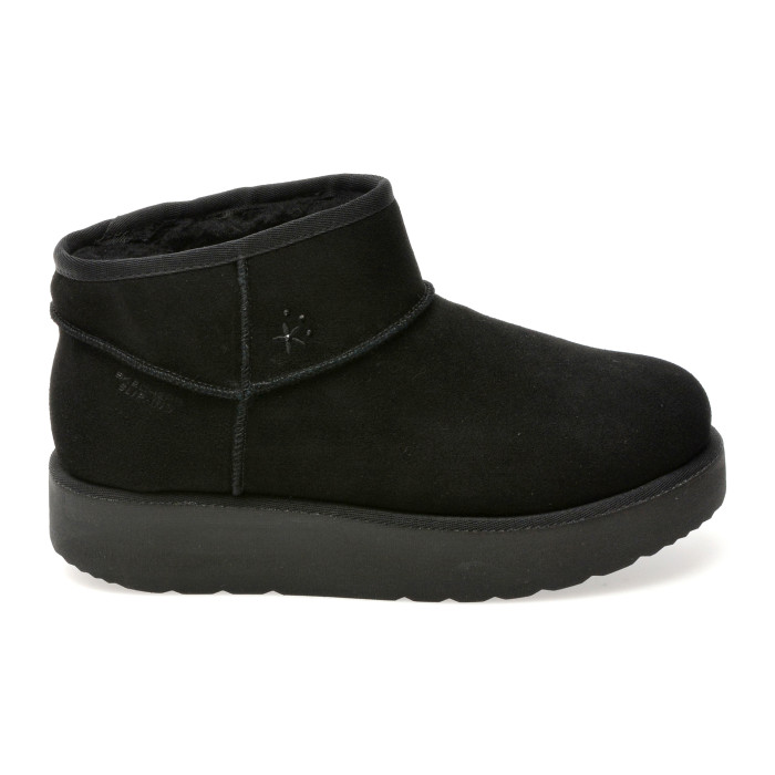 Ghete SKECHERS negre, KEEP COZY, din piele intoarsa