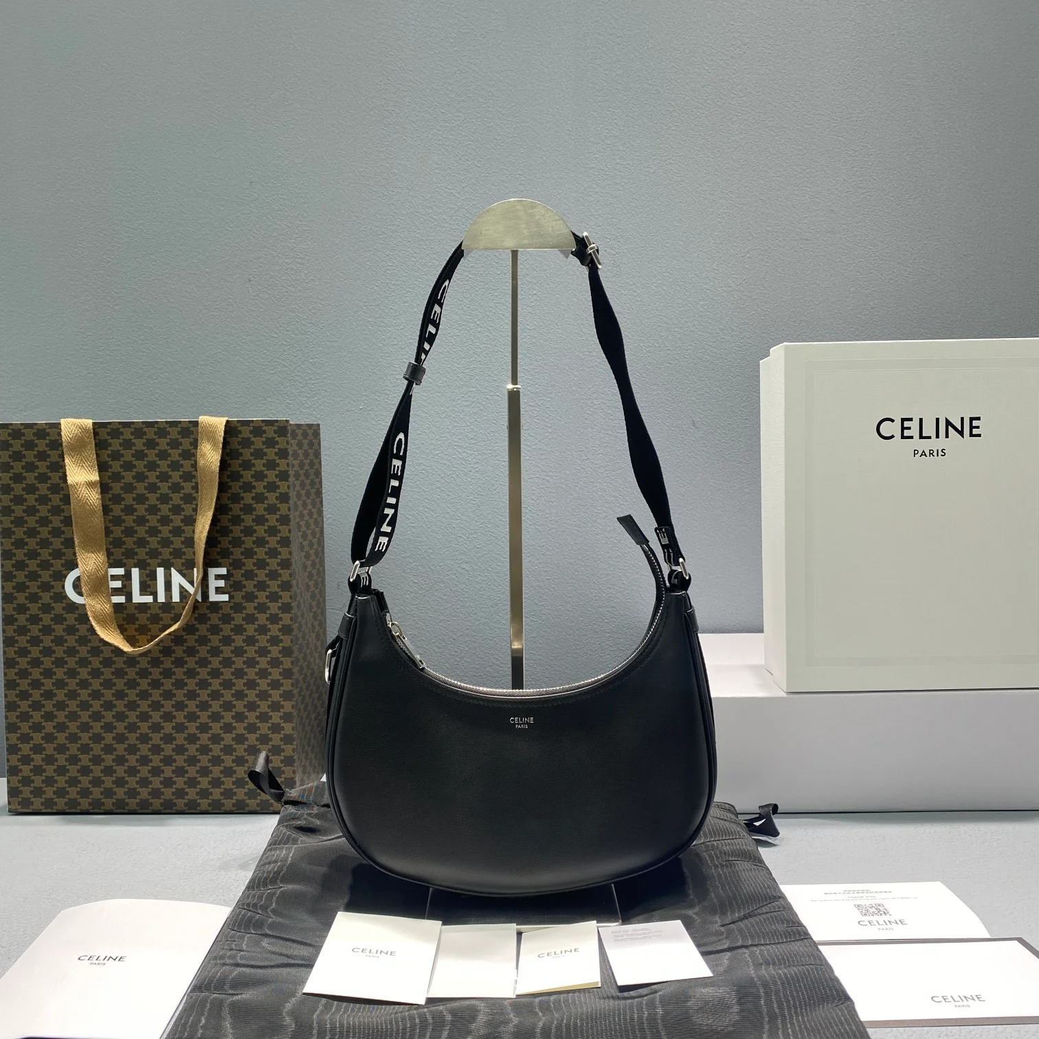 Celine Medium Ava Bag With Celine Strap Black For Women 9in/23cm