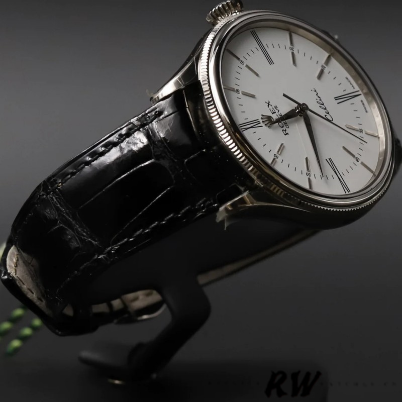 Rolex Cellini Time 50509 Black Leather Strap White Dial 39mm Mens Replica Watch