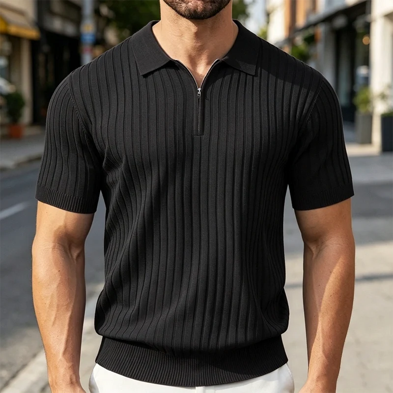 Mivanity Casual Stretch Ribbed Knit Polo Shirts