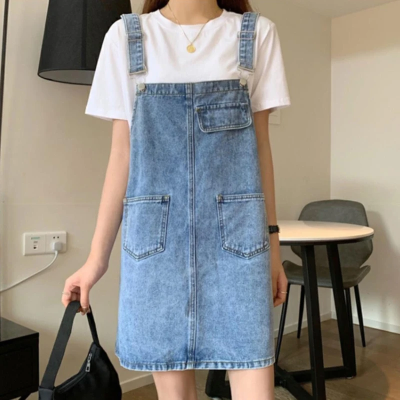 Rimocy 2026 Summer Denim Overall Dress Women Korean Sleeveless Jeans Dresses Female Casual Loose Spaghetti Strap Mini Dress