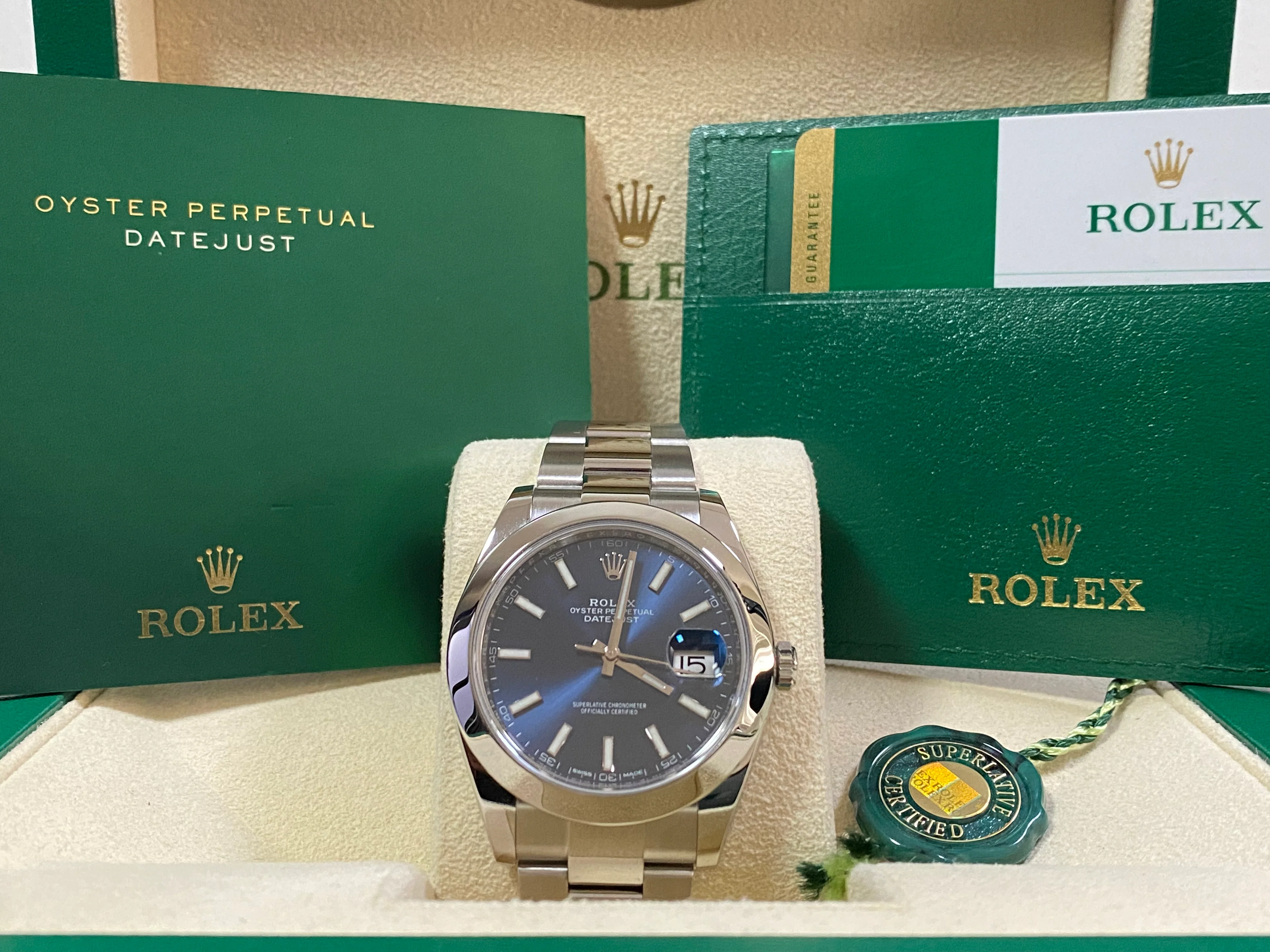 Rolex Steel Datejust 41 - 2020 - Smooth Bezel - Blue Index Dial - Oyster Bracelet - 126300
